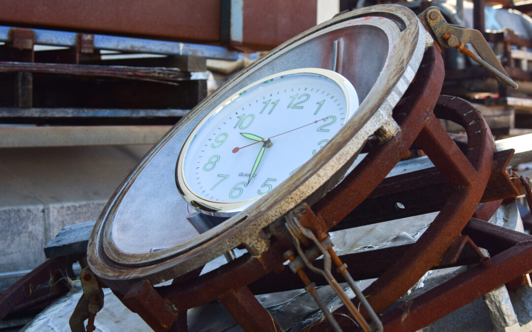 Clock sitting inside a circular mould