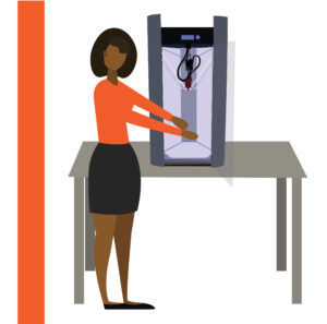 Graphic of woman using a 3D Printer