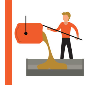 Graphic of a man pouring molten metal into a cast