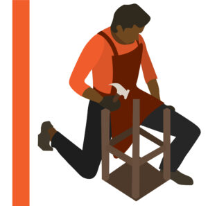 Graphic of man with a hammer putting together a chair