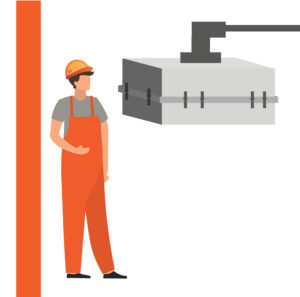 Graphic of man standing beside a closed rotational mould