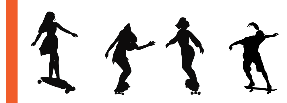 silhouette girls skateboarding in a line